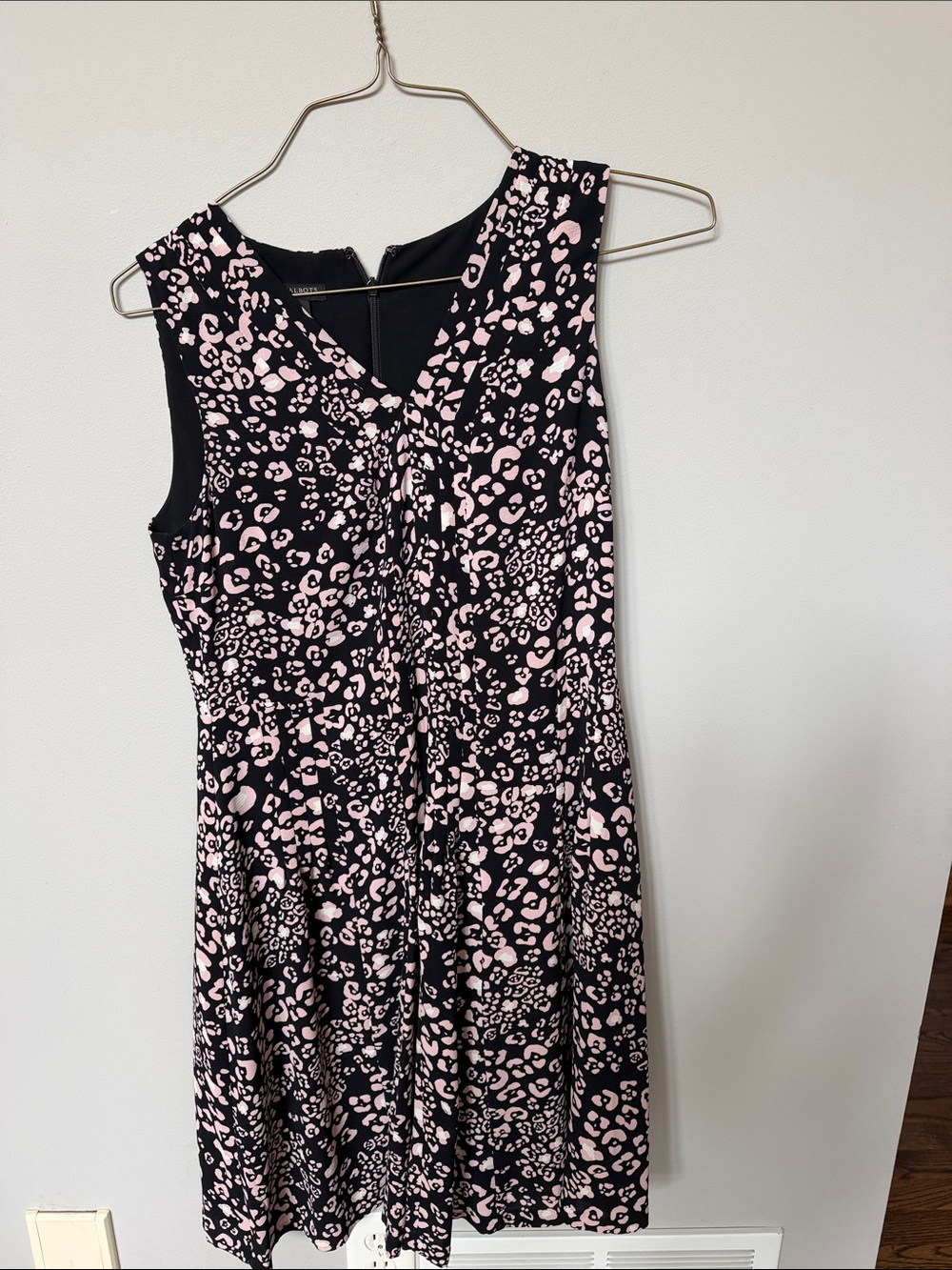 Talbots Sleeveless Black Dress with Pink Leopard Print